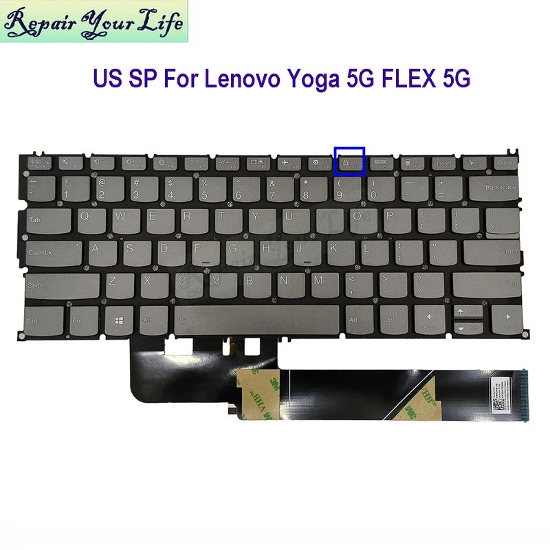 ภาษาอังกฤษสเปน Backlit คีย์บอร์ดสําหรับ Lenovo Flex 5G-14Q8CX05 82AK โยคะ 5G-14Q8CX05 81XE PR4UWB US