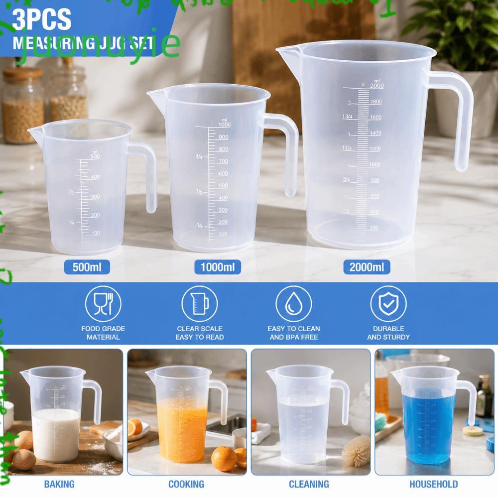 จูโอนี่ ถ้วยจบการศึกษา,พร้อมสเกล500-2000มลความจุถ้วยตวงพลาสติก,ทนทานโปร่งใสหนาจับของเหลวถ้วยตวงครัวเบเกอรี่