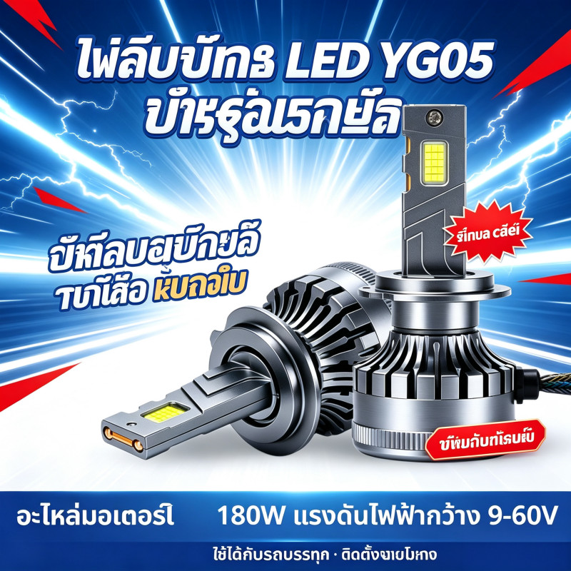ไฟหน้ารถ LED 180W 11400LM Super Bright IP68 กันน้ํา 12V-24V Universal รถจักรยานยนต์ดัดแปลงรถ Thailan