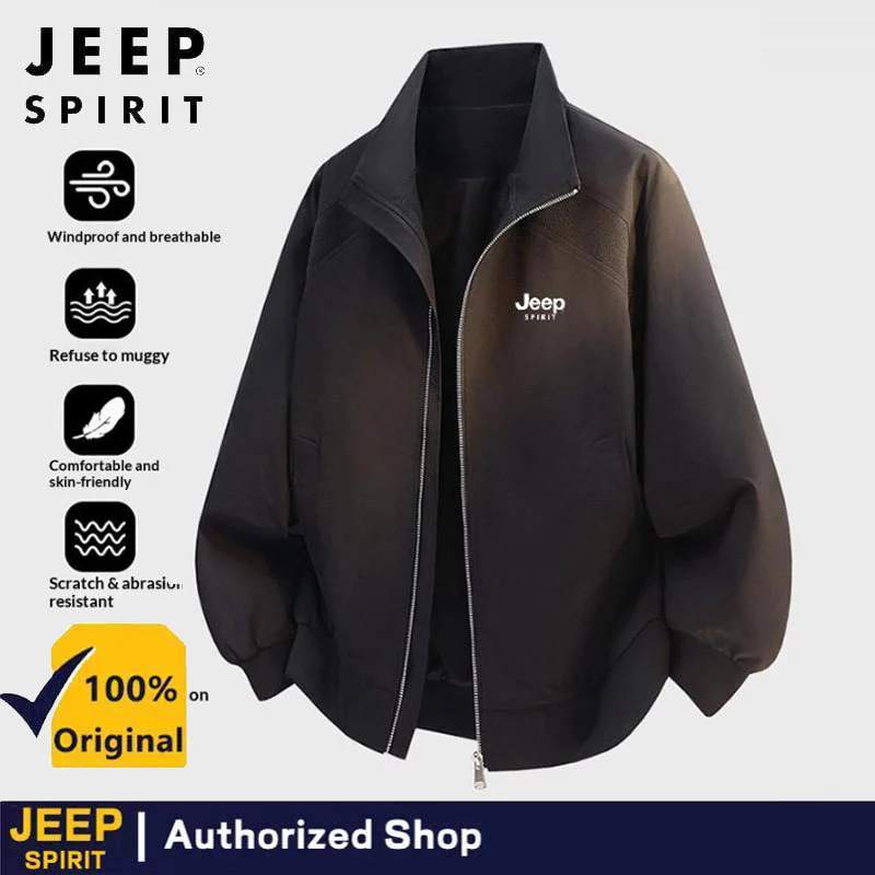 JEEP SPIRIT Men Stand Collar เบสบอล Flight Jacket Casual Windproof Outerwear Top Daily Fashion Coat
