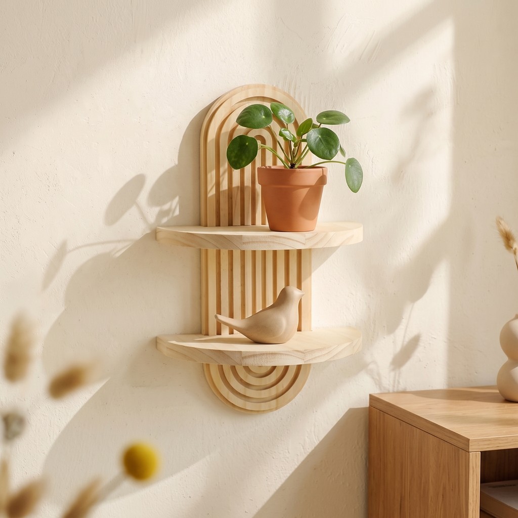 Arched Wall Shelf Floating Slatted Wall Shelf Shelving Minimalist Boho สําหรับห้องนอน, Entryway