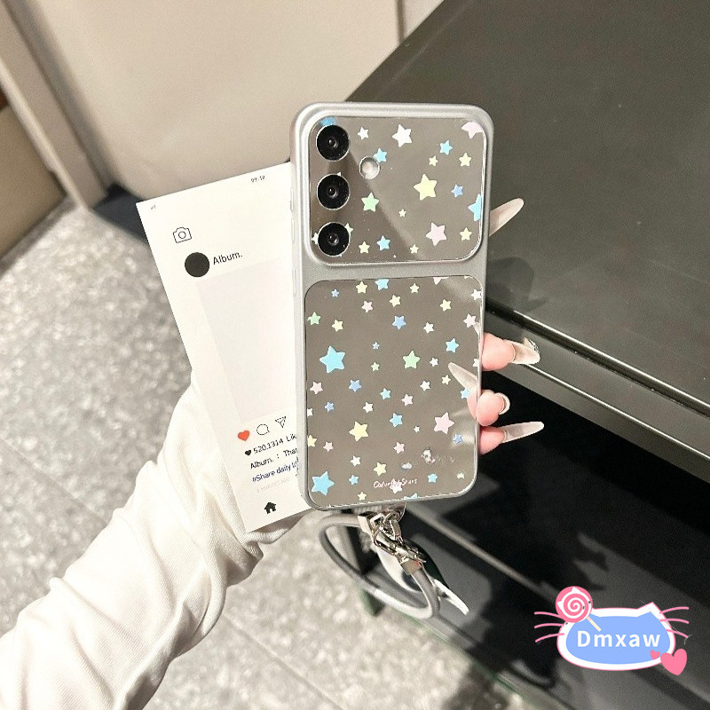 น่ารัก Star Mirror Casing พร้อม Lanyard สําหรับ Realme Narzo N65 N63 N61 N55 N53 หมายเหตุ 80 70 70T 