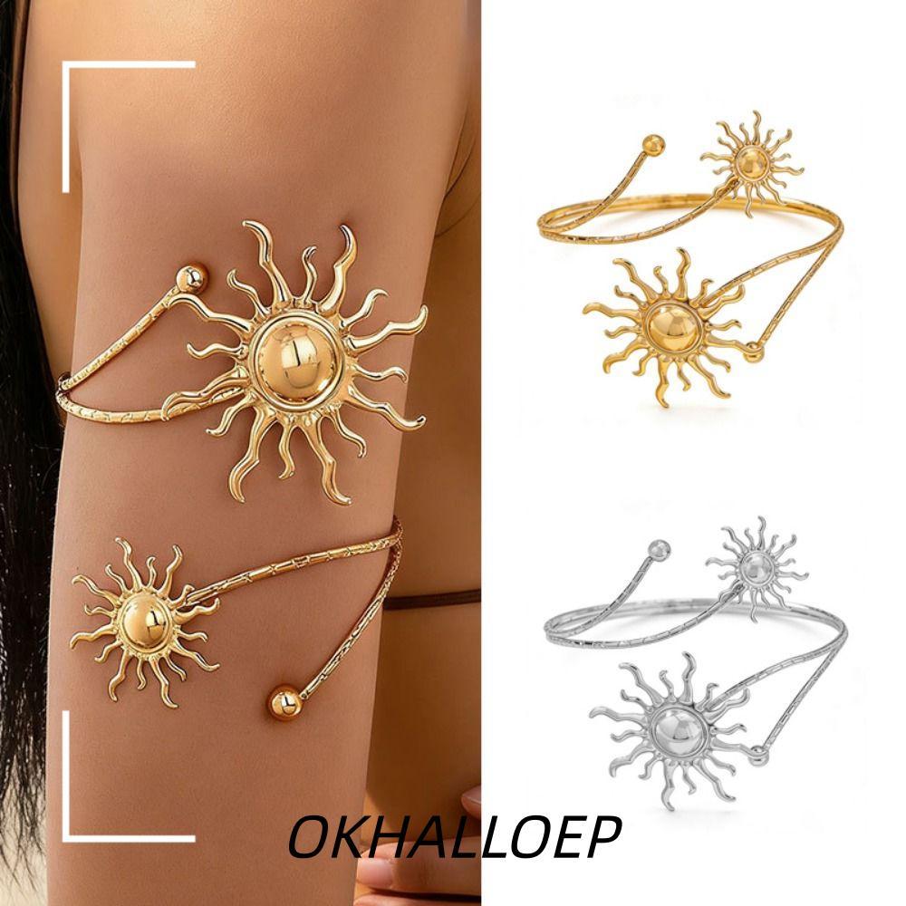 IOKHALLO Upper Arm Cuff Bracelet, Sun Sunflower Open Cuff Armlet, Metal Gold Color Cuff Arm Ring Wom