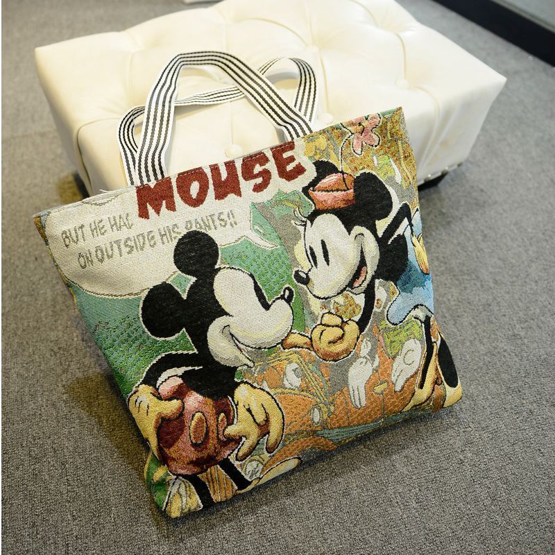 การ์ตูนปักถัก Tote Bag Casual Commuter กระเป๋าสะพายกระเป๋าผ้าใบแบบพกพา