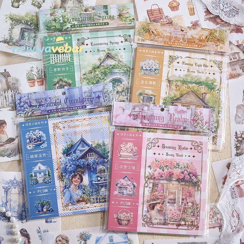 [HENGHOME] Garden Journal Stiers, 50 แผ่น Junk Journaling Stier Book, อุปกรณ์สมุดภาพ, สมุดสีน้ําสําห