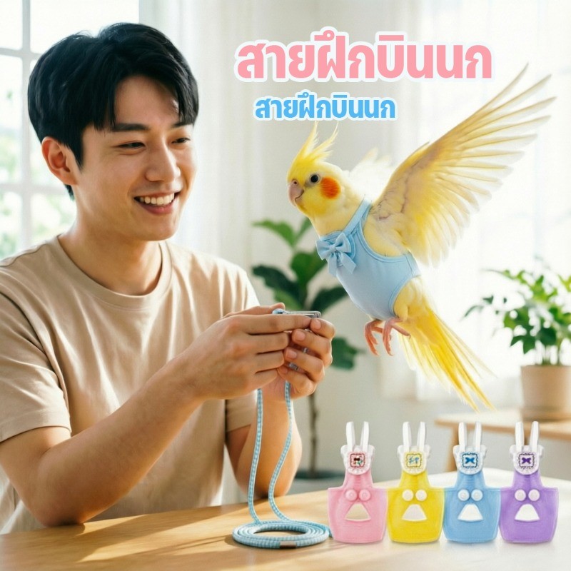สายจูงนกแก้ว เสื้อผ้านกแก้ว สามารถยืดได้ ปรับขนาดได้ เชือกจูง สายเชือกฝึกบิน สายฝึกบินนก สายจูงนกบิน สายจูงนกแก้ว