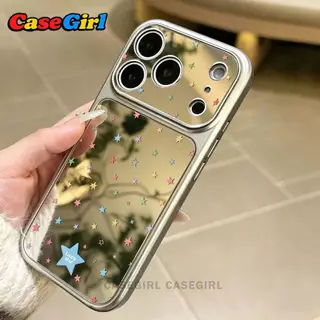 สำหรับ iPhone 11 13 16 15 17 12 14 Pro Max 16 15 Plus เคสกระจกหน้าต่างใหญ่ ลายดาวสีสัน กันตก ทำความสะอาดง่าย