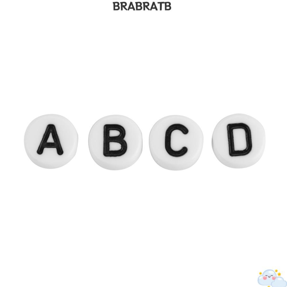 BRABRAA 100 ชิ้นลูกปัดตัวอะคริลิค,ตัวอักษรสีดําสีขาวลูกปัดตัวอักษร,เครื่องประดับอุปกรณ์เสริมรอบ 4x7 