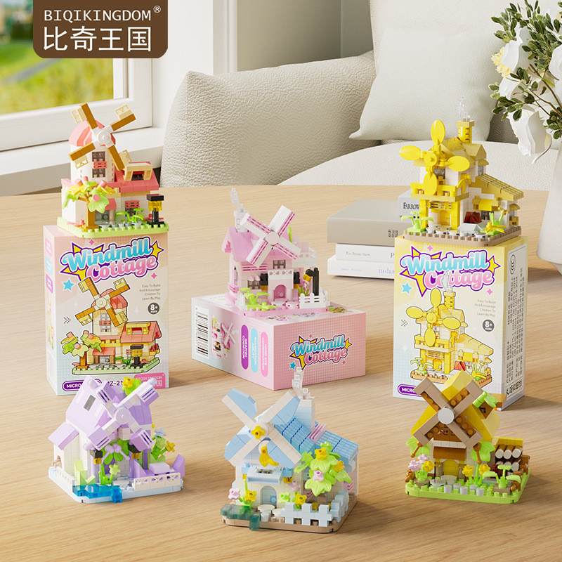 สินค้าใหม่⭐Ins Wishing Windmill Forest Cabin Particle ประกอบบล็อกตัวต่อเด็กการศึกษา DIY เดสก์ท็อปตกแต่งของเล่นของขวัญ