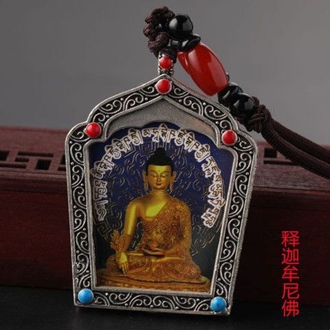 T ทิเบต Amulet Thangka จี้ Guardian God of Wealth Guanyin พระโพธิสัตว์ Amulet ทิเบต Handmade Gawu T7
