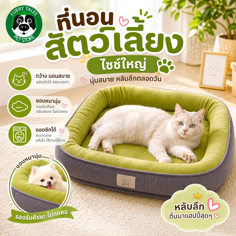 ที่นอนแมว ที่นอนสุนัขนุ่มสบาย ที่นอนสัตว์เลี้ยงพื้นที่ขนาดใหญ่ ถอดทำความสะอาดได้ กันลื่น ทนทานต่อการสึกหรอ