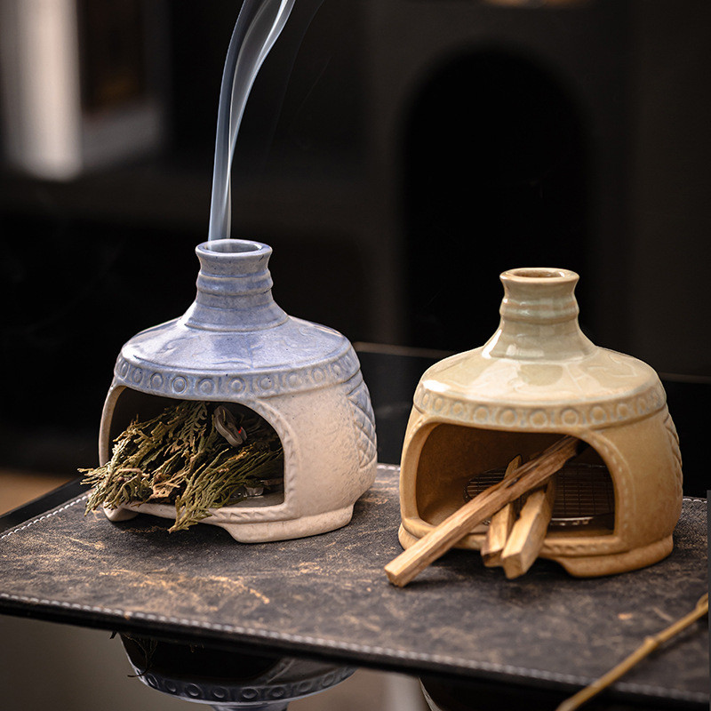 Hand-Made เซรามิคธูป Burner Burning ขนาดเล็ก Burner ธูป ไม้ศักดิ์สิทธิ์ธูป หญ้า Battle Sage ธูป Burn