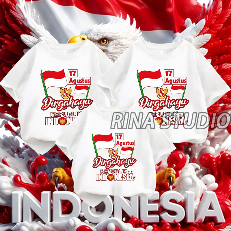MERAH RINA STUDIO | เสื้อยืดครอบครัวล่าสุดรุ่น 2026เสื้อยืดสีแดงปกธงสําหรับสาธารณรัฐจีน RINA STUDIO