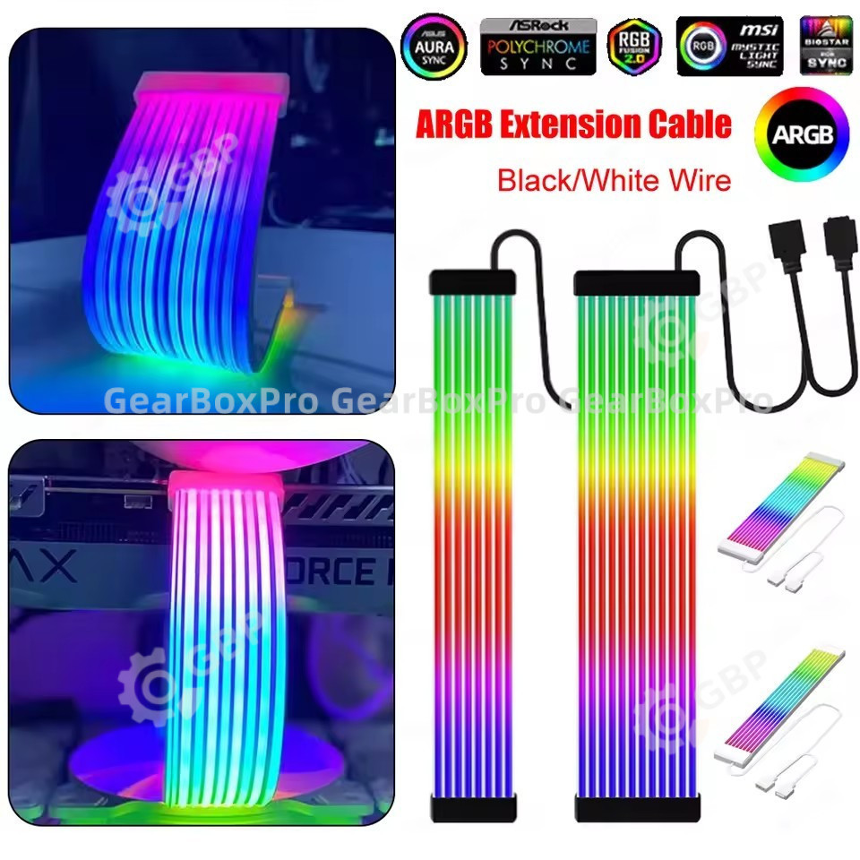 สาย ARGB 8PIN 24PIN สำหรับเมนบอร์ด การ์ดจอ เคสคอมพิวเตอร์ แถบไฟนีออนยืดหยุ่น Light Sync ไฟตกแต่งเปลี่ยนสีแบบไดนามิก