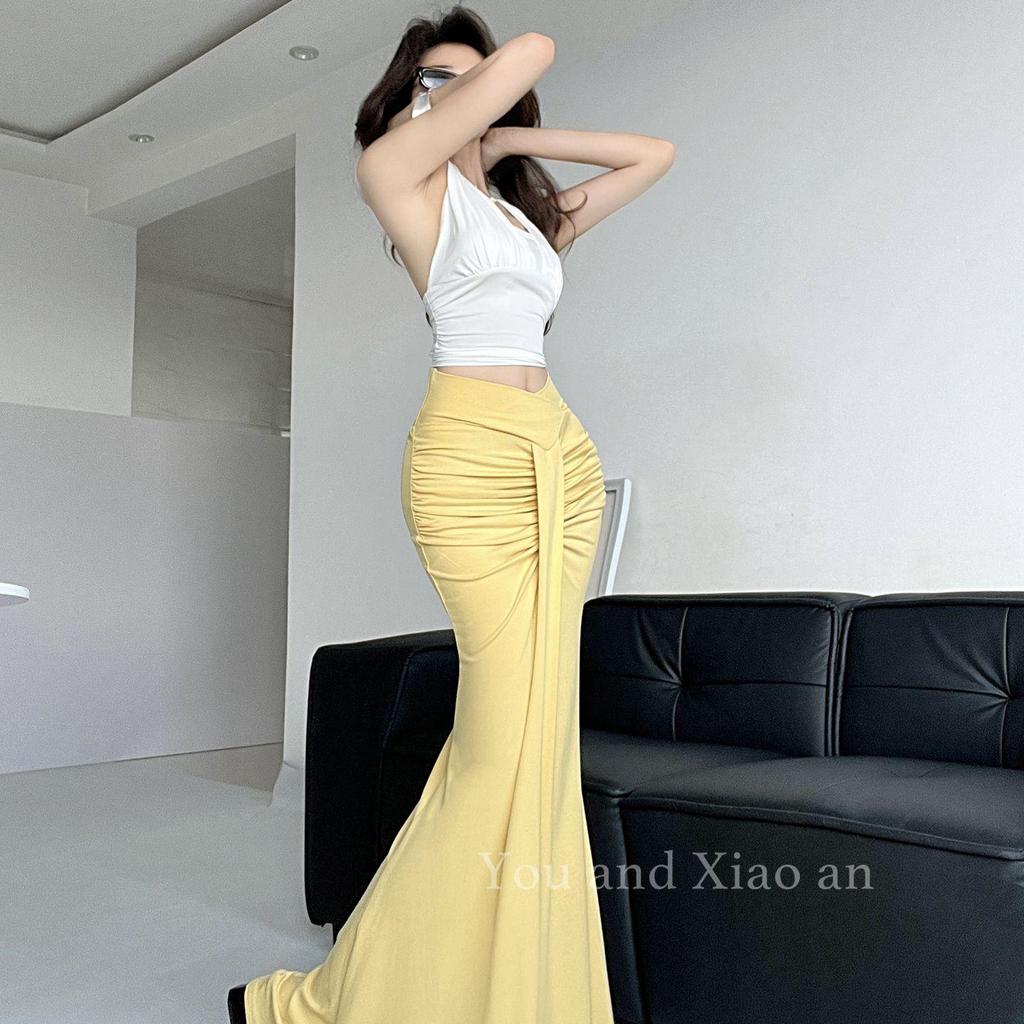 [จํากัดเวลา Seckill] Miss Mermaid High-End Feeling จีบ Fishtail กระโปรงครึ่งความยาวหญิงฤดูร้อนก้นเซ็กซี่ Slimmer ดู