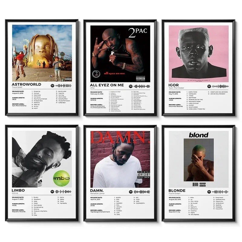 อัลบั้มเพลงครอบคลุมโปสเตอร์ Rapper 2Pac,Travis Scott Hiphop นักร้องอัลบั้มครอบคลุมผ้าใบภาพวาด Wall A
