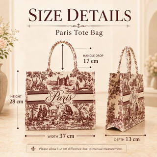 กระเป๋าโท้ทผ้าแคนวาส พรีเมียม Luxury French Toile de Jouy Aesthetic Tote Bag Women