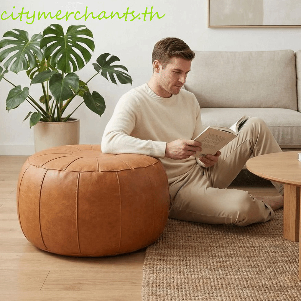 CITYMERCHANTS เบาะรองนั่ง, ฝาครอบ Pouf ฟักทองหนัง Faux ที่ยังไม่ได้ใส่, ที่เก็บกลมความจุขนาดใหญ่อเนกประสงค์ Minimalist