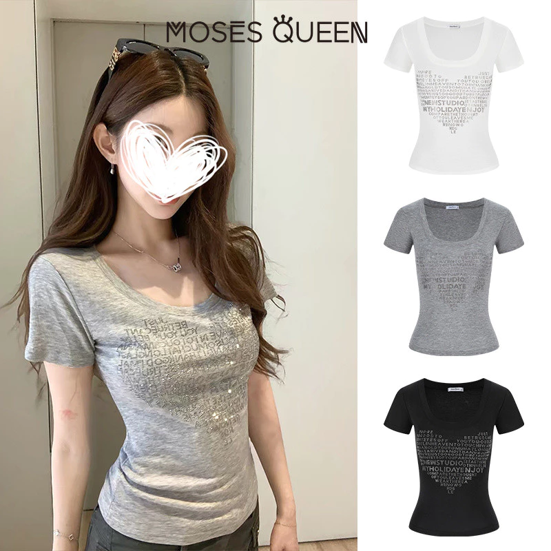 MOSESQUEEN เสื้อผ้าแบบอเมริกัน กระโปรงสั้นแขนสั้น คอต้นไม้ ใส่ได้ทุกโอกาส ดูเรียบง่ายและเพิ่มความสง่างามให้กับรูปร่าง #64040