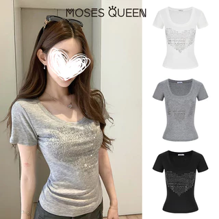 MOSESQUEEN เสื้อผ้าแบบอเมริกัน กระโปรงสั้นแขนสั้น คอต้นไม้ ใส่ได้ทุกโอกาส ดูเรียบง่ายและเพิ่มความสง่างามให้กับรูปร่าง #64040