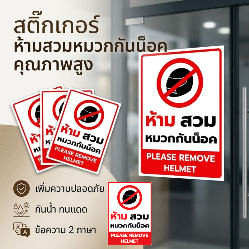 TT HOME01 สติกเกอร์/ป้ายเตือนความปลอดภัย: กรุณาถอดหมวกกันน็อค วัสดุ PVC กันน้ำ