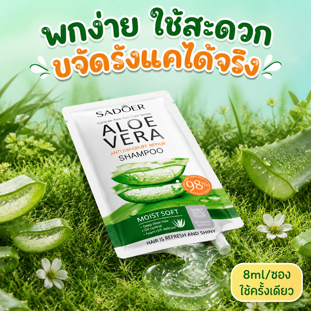 ซื้อ 10 แถม 10!!! SADOER แชมพูแผ่นพกพาสำหรับใช้ระหว่างเดินทางและโรงแรม แชมพูสกัดอโลเวร่า 98%