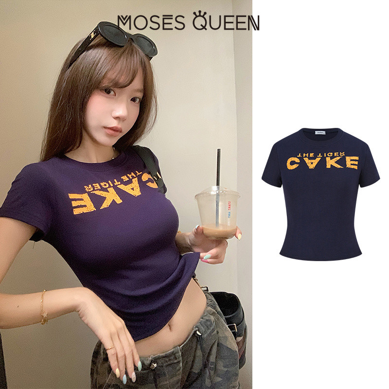 MOSESQUEEN เสื้อผ้า T แขนสั้น แบบไหล่ตรง ลายพิมพ์สาวสวยอเมริกัน ใส่สบาย กระโปรงสูงตัดที่กระชับ สำหรับผู้หญิง เหมาะสำหรับการแต่งกายในชีวิตประจำวัน #63658