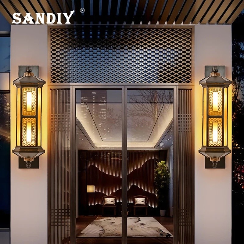 E0 SANDIYOY ขนาดใหญ่พิเศษคอลัมน์กลางแจ้ง Wall Sconce กันน้ํา IP55 Retro ไฟ Led บ้านประตู Patio ทางเด