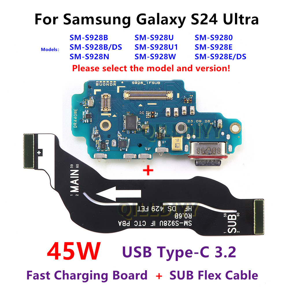 45W USB Type-C Dock ชาร์จหลัก SUB Flex สายพอร์ต SIM ไมโครโฟนสําหรับ Samsung Galaxy S24 Ultra S928B S