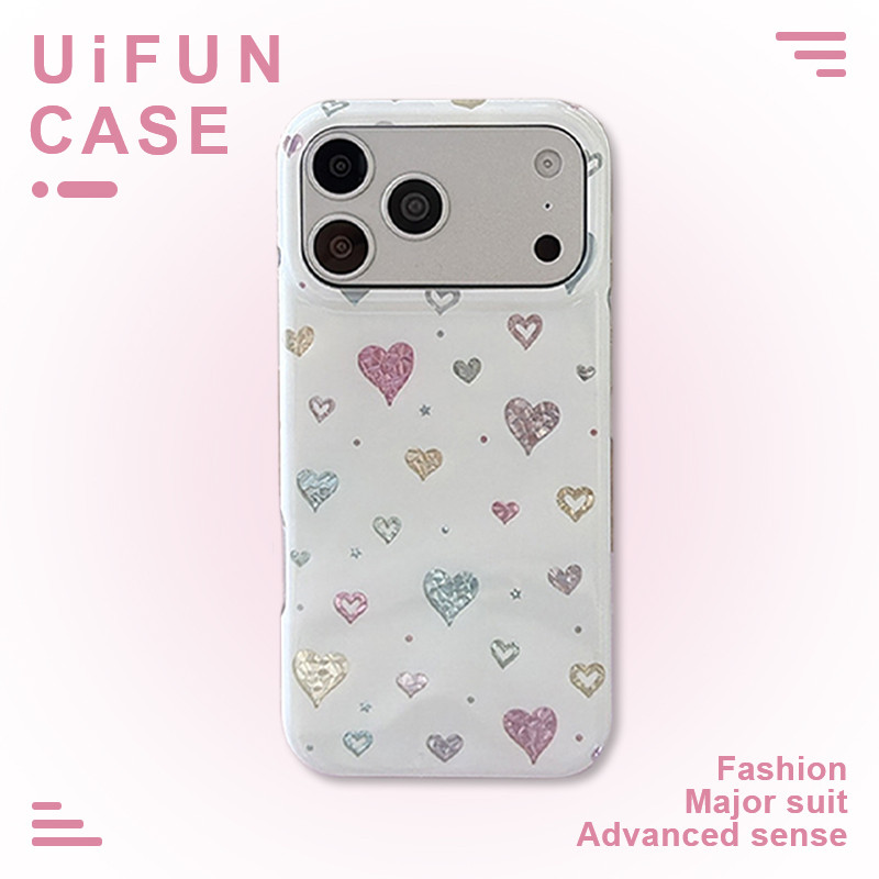 มีสไตล์เกาหลีสีสันสดใสรูปหัวใจ Polka Dot Design โซ่โลหะเคสโทรศัพท์สําหรับ iPhone 17 16 15 Pro Max ฝุ่น Anti-drop Hard IMD ปกหลัง Shell