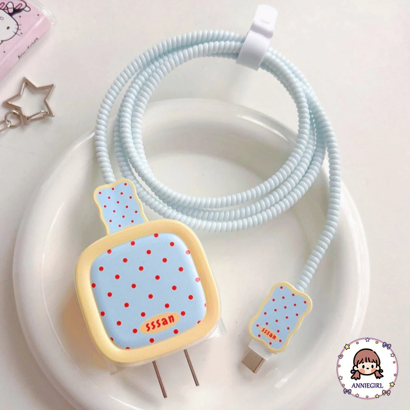 เคสป้องกันเครื่องชาร์จลายจุดสดบล็อกสีสําหรับ iPhone 40W/20W แขนป้องกันป้องกันการโค้งงอสําหรับสายเคเบิลข้อมูลบาดแผล