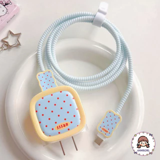 เคสป้องกันเครื่องชาร์จลายจุดสดบล็อกสีสําหรับ iPhone 40W/20W แขนป้องกันป้องกันการโค้งงอสําหรับสายเคเบิลข้อมูลบาดแผล