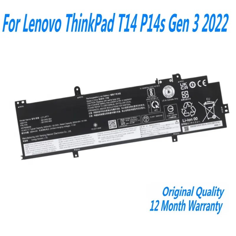 L21C4P71 L21L4P71 แบตเตอรี่แล็ปท็อปสําหรับLenovo ThinkPad T14 P14S Gen 3 P14S Gen 4 2022 L21D4P71 L2