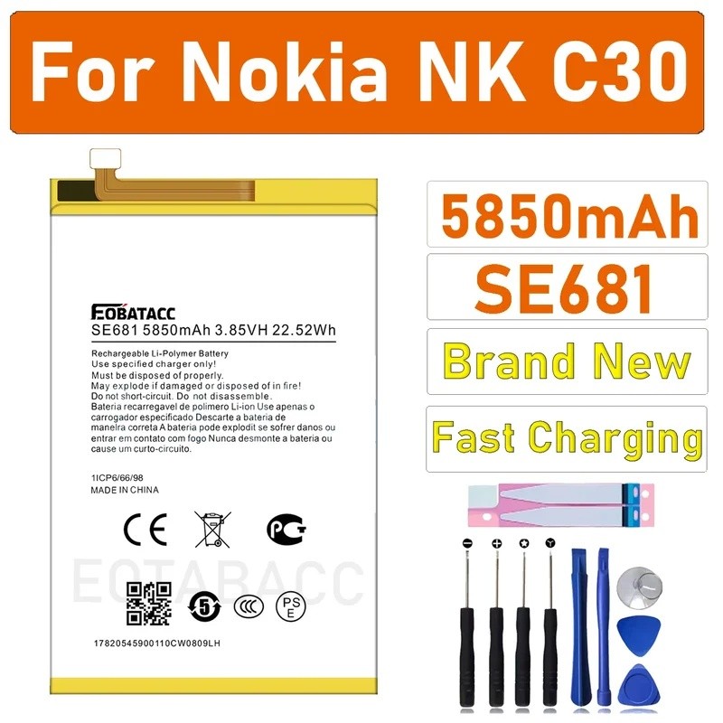 2025 ปี EOBATACC 100% original 5850mAh แบตเตอรี่ SE681 สําหรับ Nokia C30 แบตเตอรี่ + เครื่องมือฟรี