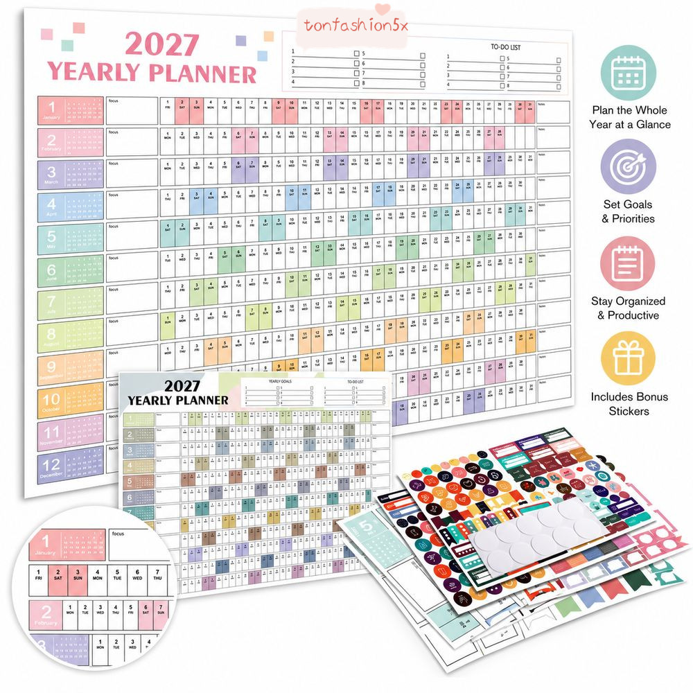 ปฏิทินติดผนัง ITRUMPET 2027, To Do List Schedule Writable Planer Grid 2027 Yearly Planner, Agenda Or