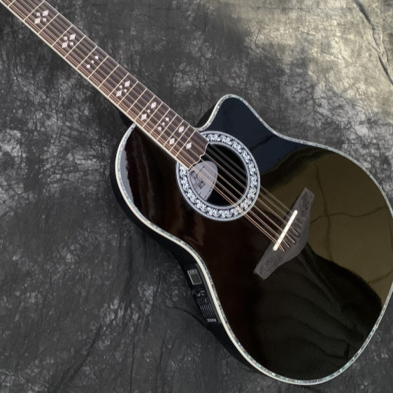 12 String Ovation กีตาร์อะคูสติก Abalone Inlays คาร์บอนไฟเบอร์เต่า EQ กีตาร์