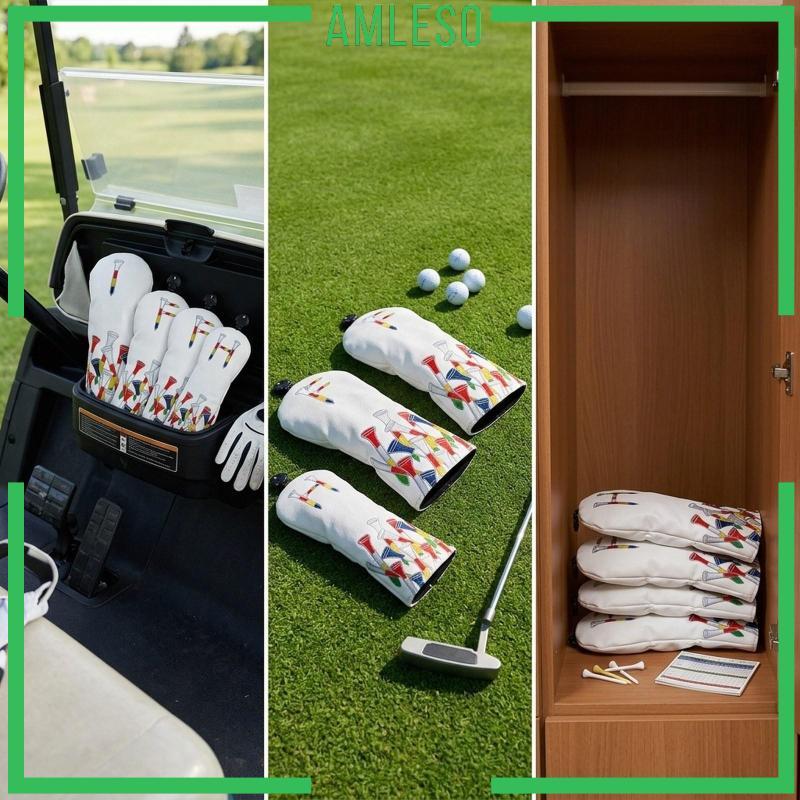 [Amleso] 4x Golf Club Head Cover Headcover Elastic Replacement Golf Club Protector