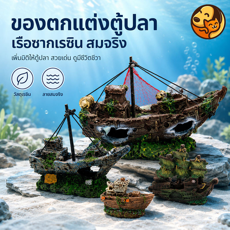 COD ของตกแต่งตู้ปลา เรืออับปางเรซิ่น จำลองสมจริง แต่งตู้ปลา เพิ่มมิติใต้น้ำ สำหรับตู้ปลาน้ำจืดและตู้ปลาสวยงาม
