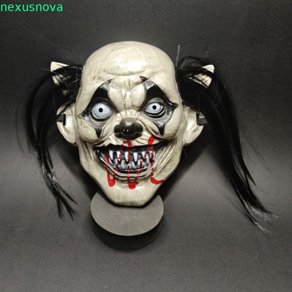 NEXUSNOVA ฮาโลวีน Joker หน้ากาก, สมจริง Spooky น่ากลัว Joker หมวก, ความคิดสร้างสรรค์ที่มีผมเลือดแผลเ