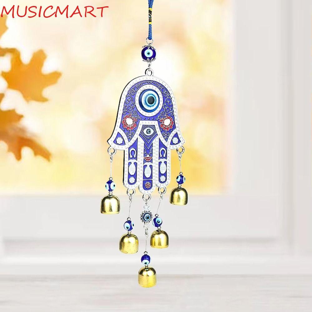MUSICMART Fatima Hand Wind Chimes, ตกแต่งผนัง Blessing Protection Blue Evil Eyes จี้, Good Lucky Small Bell แขวนเครื่องประดับ Hamsa แขวนจี้สวนกลางแจ้ง