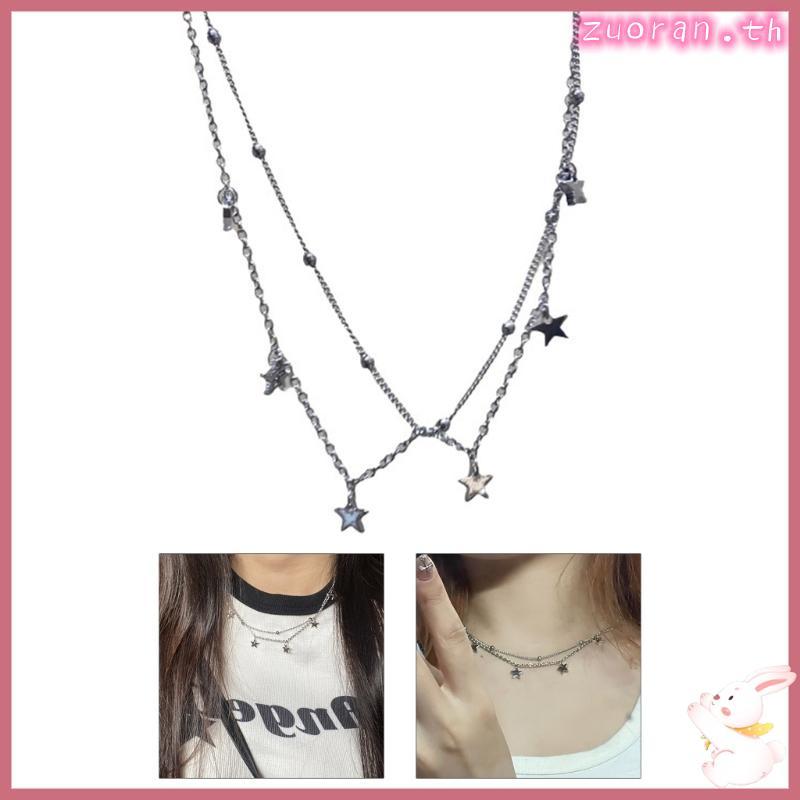 ZUO Star Double Layer สร้อยคอจี้ Choker เครื่องประดับหรูหรา Y2K Star สร้อยคอสแตนเลสเครื่องประดับคอสํ