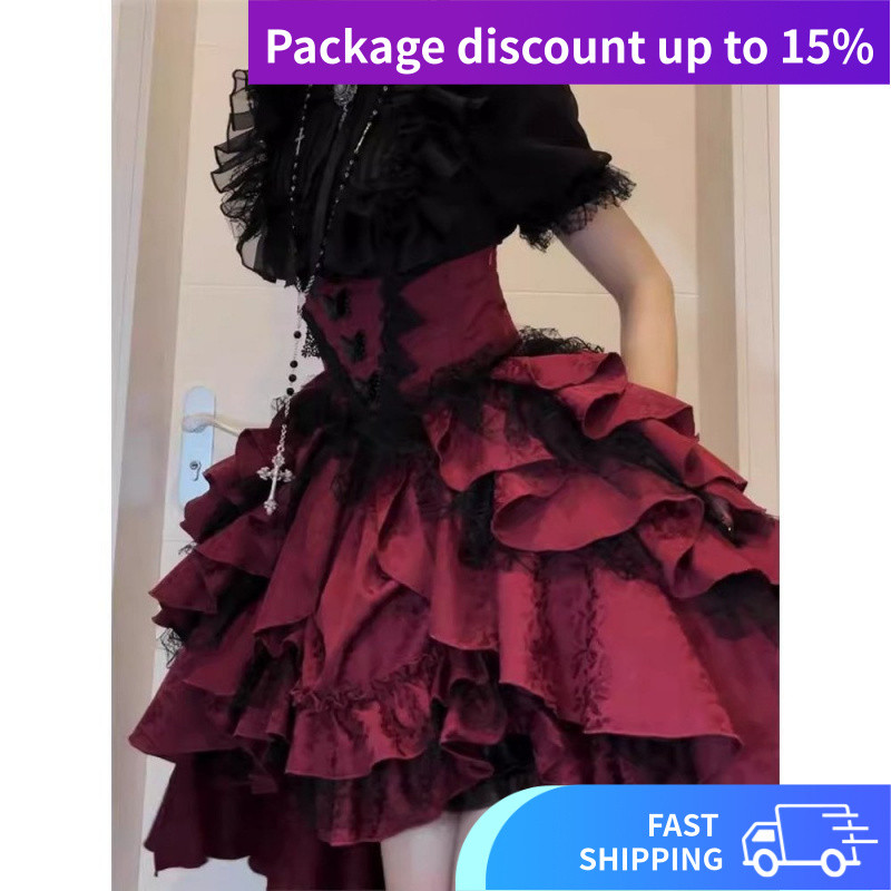 Dark Gothic lolita Lifting Skirt ชุดโลลิต้ากระโปรงชุดสองชิ้น