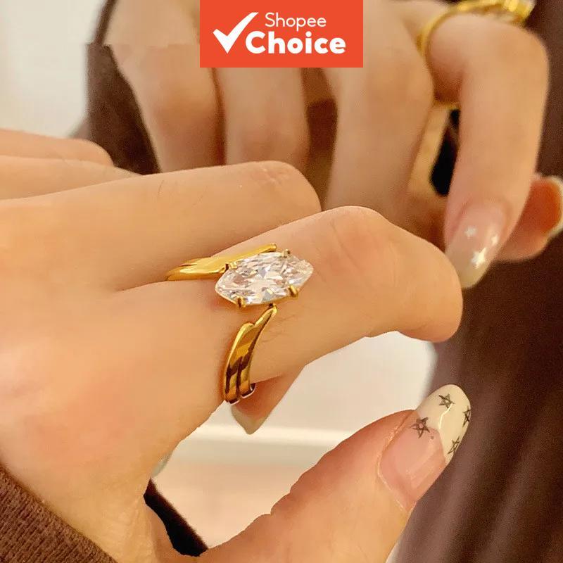 J35 หรูหราเพทาย Marquise สําหรับแหวนสแตนเลสสตีลสูญญากาศชุบเรขาคณิตสําหรับผู้หญิง