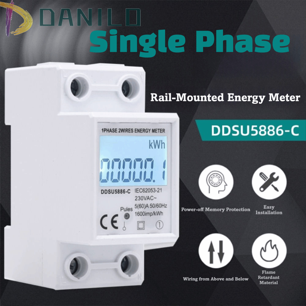 DANILO Digital Watt-Hour Meter,ฟังก์ชั่นรีเซ็ตสมาร์ทเมตรเฟสเดียวไฟฟ้า Energy Meter,AC Multi-Function