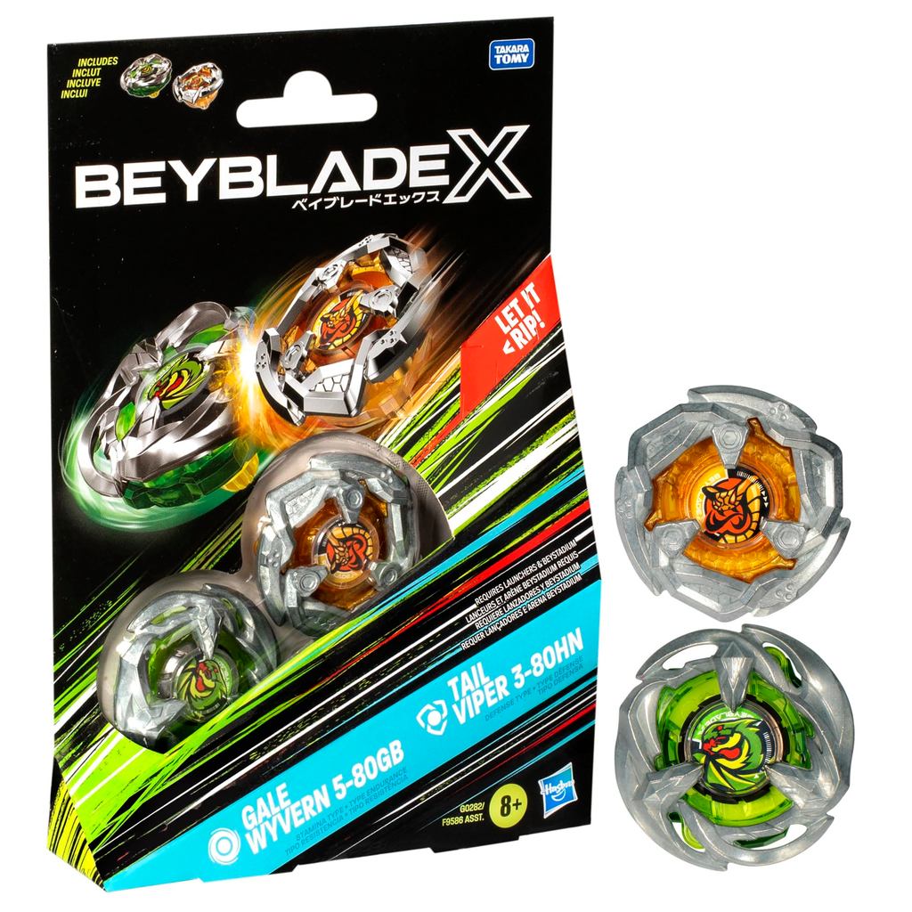 Beyblade X Gale Wyvern 5-80GB & Tail Viper 3-80HN Dual Pack Set with 2 Right-Spin Tops – Battle Top 
