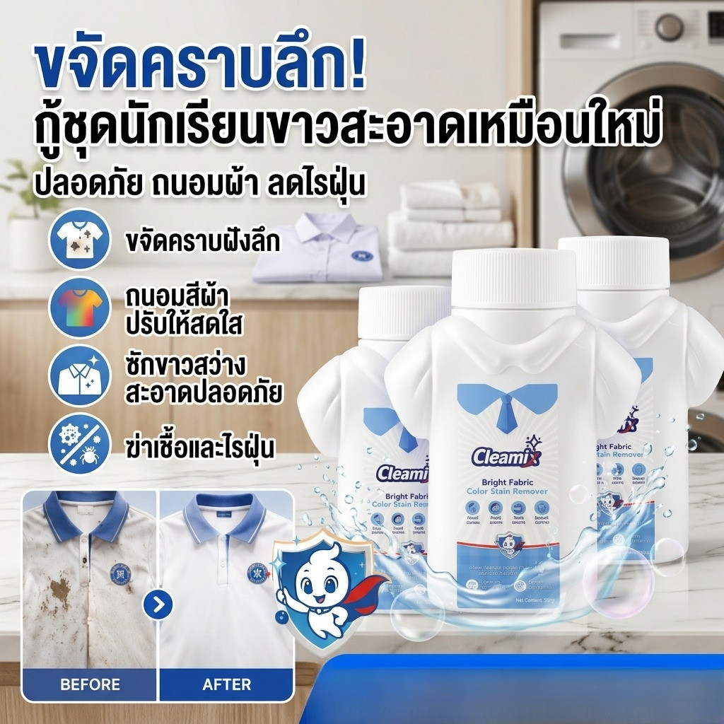 ลดกระหน่ำ 【น้ำยาขจัดคราบ/สำหรับชุดนักเรียน】 สูตรเข้มข้น ขจัดคราบฝังลึก สีไม่ซีด ใช้งานง่าย เหมาะสำหรับชุดนักเรียนทุกประเภท ปลอดภัยต่อผิว ส่งฟรี