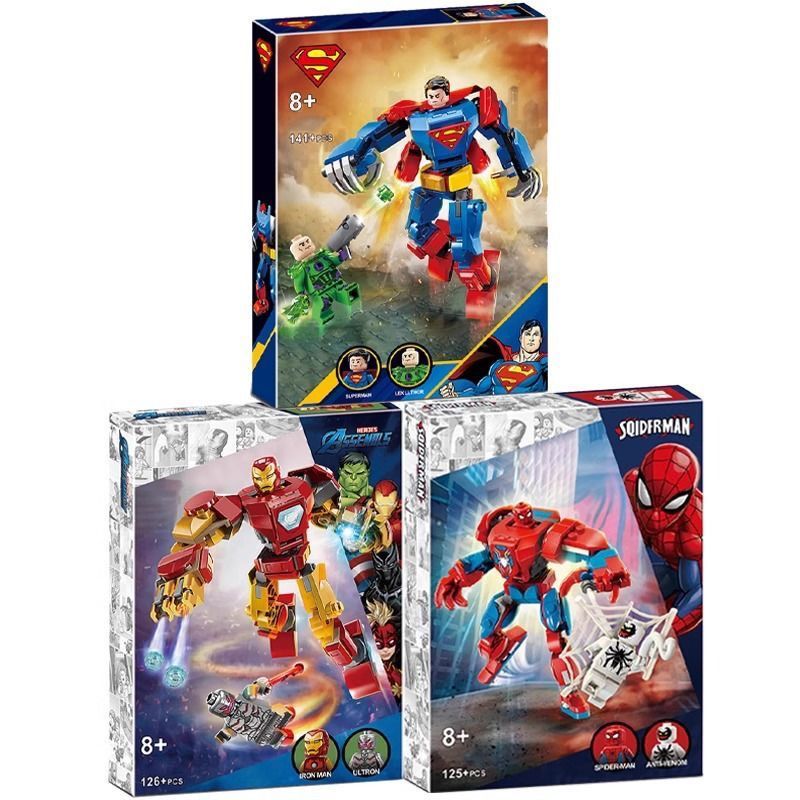 ยี่ห้อใหม่ที่ยังไม่ได้เปิดซูเปอร์ฮีโร่ 76302 Superman 76307 Iron Man Mecha 76308 Spiderman Building 