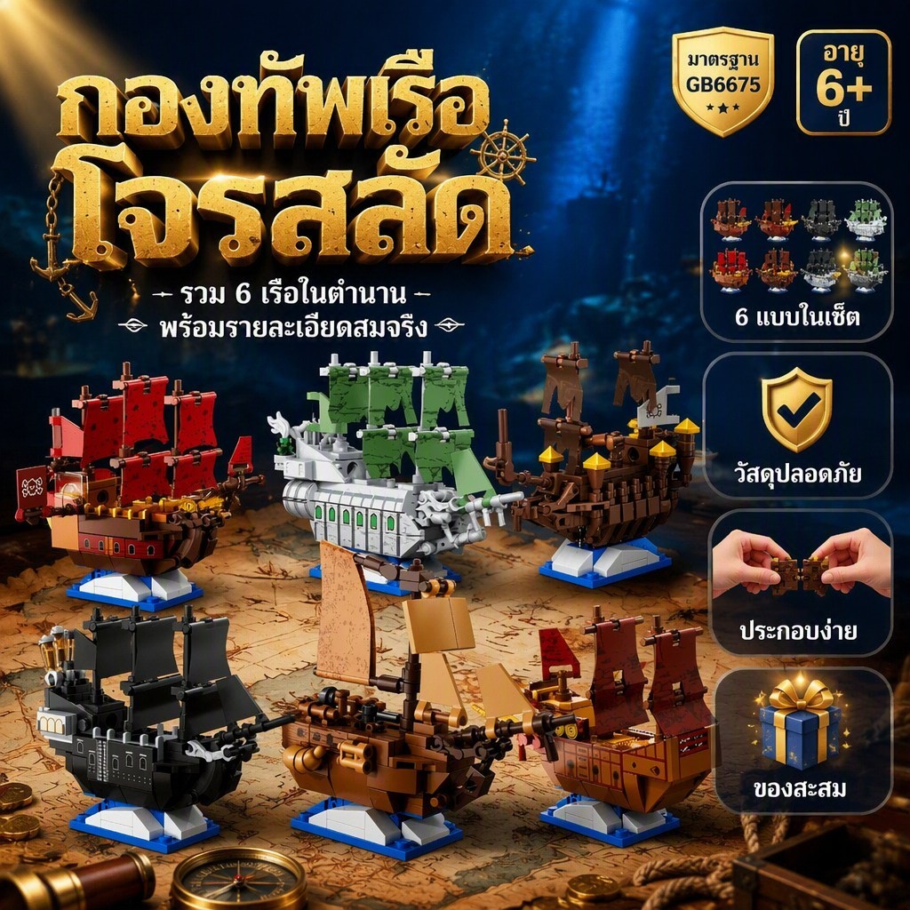 ชุดต่อเลโก้เรือโจรสลัดมินิ 6 แบบ รวม Queen Anne's Revenge, Flying Dutchman, Silent Mary, Black Pearl