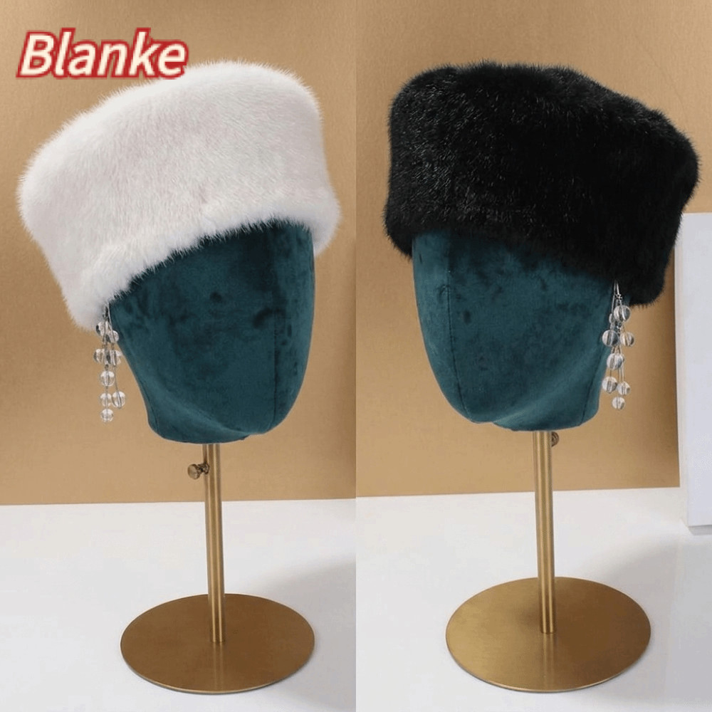 BLANKE Pillbox Hat, Faux Mink Fur Warm Beret Hat, Face Flattering Flat Top Hat อเนกประสงค์ Flat Top 