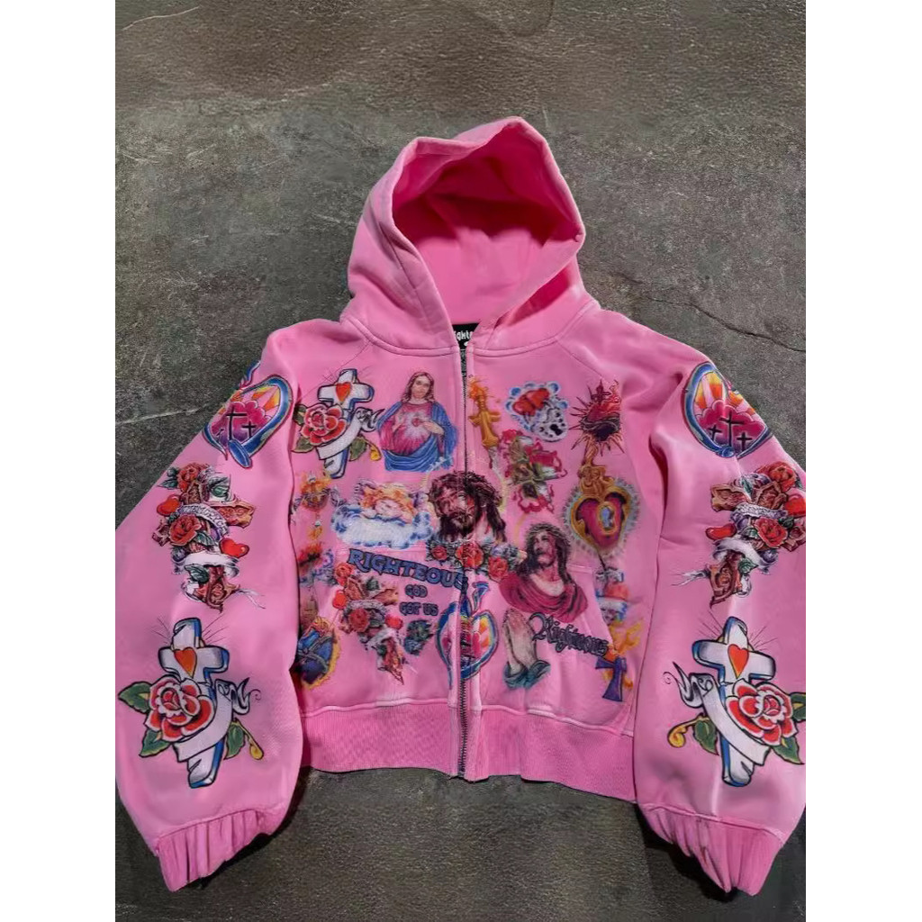 ks1076.th Beauty Boxing 复古特 字母d 花卫衣连原宽松 MultiPurpose sports perempuan American Retro Gothic Rock Let